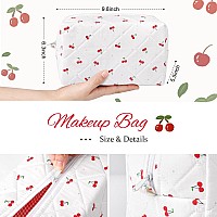 Soidram Cute Makeup Bag Quilted Cosmetic Bag Puffy Coquette Makeup Pouch Aesthetic Cherry Travel Toiletry Bag Organizer Cotton M