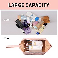 Abiudeng Large Pink Makeup Bagwaterproof Cosmetic Bagmake Up Travel Bag Essentialscute Travel Toiletry Bag For Women Makeup B