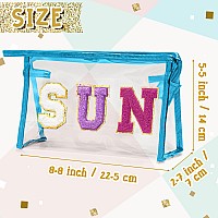 Y1Tvei Clear Sun Makeup Bag Preppy Purple Sun Chenille Varsity Letter Cosmetic Bag Pvc Transparent Zipper Waterproof Beach Mak