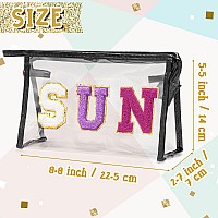 Y1Tvei Clear Sun Makeup Bag Preppy Purple Sun Chenille Varsity Letter Cosmetic Bag Pvc Transparent Zipper Waterproof Beach Mak