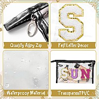 Y1Tvei Clear Sun Makeup Bag Preppy Purple Sun Chenille Varsity Letter Cosmetic Bag Pvc Transparent Zipper Waterproof Beach Mak