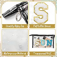 Y1Tvei Clear Sun Makeup Bag Preppy Blue Sun Chenille Varsity Letter Cosmetic Bag Pvc Transparent Zipper Waterproof Beach Makeu