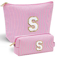 Yoolife Birthday Gifts For Women Girls Personalized Initial Cute Pink Makeup Bags Cosmetic Bag Make Up Bag Toiletry Pouch Gift