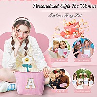 Yoolife Birthday Gifts For Women Girls Personalized Initial Cute Pink Makeup Bags Cosmetic Bag Make Up Bag Toiletry Pouch Gift