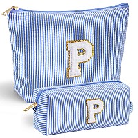 Yoolife Preppy Makeup Bag Travel Makeup Bag Initial Cosmetic Bag Cute Makeup Bag Travel Essentials Small Makeup Bag With Zippe