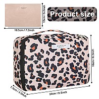 Queboom Travel Makeup Bag Cosmetic Bag Makeup Bag Toiletry Bag For Women And Men Brown Leopard