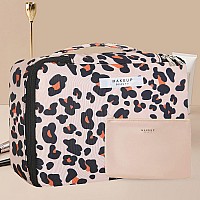 Queboom Travel Makeup Bag Cosmetic Bag Makeup Bag Toiletry Bag For Women And Men Brown Leopard