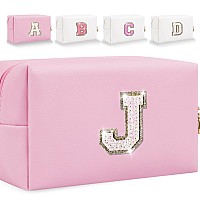 Glitter Initial Letter Makeup Bag Small Personalized Sequins Letters Pu Leather Cosmetic Bag Portable Waterproof Makeup Zipper