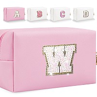 Glitter Initial Letter Makeup Bag Small Personalized Sequins Letters Pu Leather Cosmetic Bag Portable Waterproof Makeup Zipper