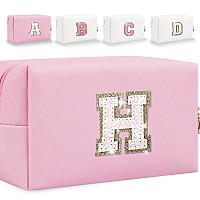 Glitter Initial Letter Makeup Bag Small Personalized Sequins Letters Pu Leather Cosmetic Bag Portable Waterproof Makeup Zipper