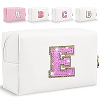 Glitter Initial Letter Makeup Bag Small Personalized Sequins Letters Pu Leather Cosmetic Bag Portable Waterproof Makeup Zipper