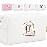 Glitter Initial Letter Makeup Bag Small Personalized Sequins Letters Pu Leather Cosmetic Bag Portable Waterproof Makeup Zipper