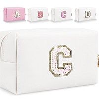 Glitter Initial Letter Makeup Bag Small Personalized Sequins Letters Pu Leather Cosmetic Bag Portable Waterproof Makeup Zipper