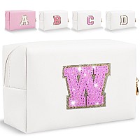 Glitter Initial Letter Makeup Bag Small Personalized Sequins Letters Pu Leather Cosmetic Bag Portable Waterproof Makeup Zipper