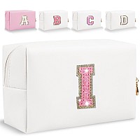 Glitter Initial Letter Makeup Bag Small Personalized Sequins Letters Pu Leather Cosmetic Bag Portable Waterproof Makeup Zipper