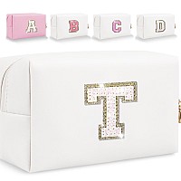 Glitter Initial Letter Makeup Bag Small Personalized Sequins Letters Pu Leather Cosmetic Bag Portable Waterproof Makeup Zipper