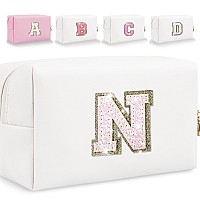 Glitter Initial Letter Makeup Bag Small Personalized Sequins Letters Pu Leather Cosmetic Bag Portable Waterproof Makeup Zipper