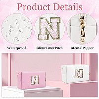 Glitter Initial Letter Makeup Bag Small Personalized Sequins Letters Pu Leather Cosmetic Bag Portable Waterproof Makeup Zipper