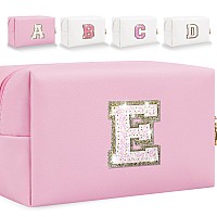 Glitter Initial Letter Makeup Bag Small Personalized Sequins Letters Pu Leather Cosmetic Bag Portable Waterproof Makeup Zipper