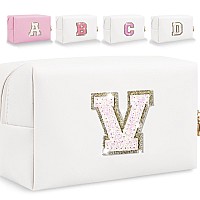 Glitter Initial Letter Makeup Bag Small Personalized Sequins Letters Pu Leather Cosmetic Bag Portable Waterproof Makeup Zipper