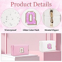 Glitter Initial Letter Makeup Bag Small Personalized Sequins Letters Pu Leather Cosmetic Bag Portable Waterproof Makeup Zipper