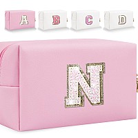 Glitter Initial Letter Makeup Bag Small Personalized Sequins Letters Pu Leather Cosmetic Bag Portable Waterproof Makeup Zipper