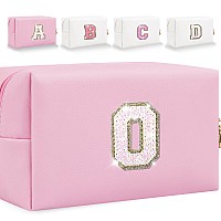 Glitter Initial Letter Makeup Bag Small Personalized Sequins Letters Pu Leather Cosmetic Bag Portable Waterproof Makeup Zipper