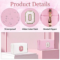 Glitter Initial Letter Makeup Bag Small Personalized Sequins Letters Pu Leather Cosmetic Bag Portable Waterproof Makeup Zipper