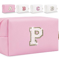 Glitter Initial Letter Makeup Bag Small Personalized Sequins Letters Pu Leather Cosmetic Bag Portable Waterproof Makeup Zipper