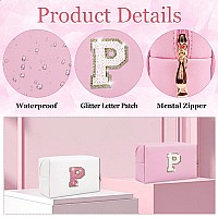 Glitter Initial Letter Makeup Bag Small Personalized Sequins Letters Pu Leather Cosmetic Bag Portable Waterproof Makeup Zipper