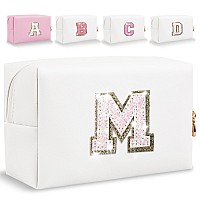 Glitter Initial Letter Makeup Bag Small Personalized Sequins Letters Pu Leather Cosmetic Bag Portable Waterproof Makeup Zipper