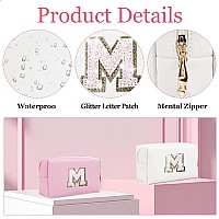 Glitter Initial Letter Makeup Bag Small Personalized Sequins Letters Pu Leather Cosmetic Bag Portable Waterproof Makeup Zipper