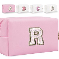 Glitter Initial Letter Makeup Bag Small Personalized Sequins Letters Pu Leather Cosmetic Bag Portable Waterproof Makeup Zipper