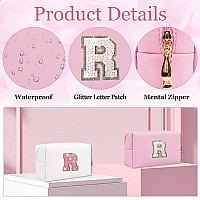 Glitter Initial Letter Makeup Bag Small Personalized Sequins Letters Pu Leather Cosmetic Bag Portable Waterproof Makeup Zipper