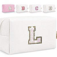 Glitter Initial Letter Makeup Bag Small Personalized Sequins Letters Pu Leather Cosmetic Bag Portable Waterproof Makeup Zipper