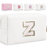 Glitter Initial Letter Makeup Bag Small Personalized Sequins Letters Pu Leather Cosmetic Bag Portable Waterproof Makeup Zipper