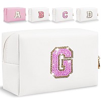 Glitter Initial Letter Makeup Bag Small Personalized Sequins Letters Pu Leather Cosmetic Bag Portable Waterproof Makeup Zipper