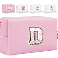 Glitter Initial Letter Makeup Bag Small Personalized Sequins Letters Pu Leather Cosmetic Bag Portable Waterproof Makeup Zipper