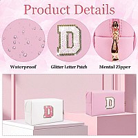 Glitter Initial Letter Makeup Bag Small Personalized Sequins Letters Pu Leather Cosmetic Bag Portable Waterproof Makeup Zipper