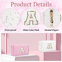 Glitter Initial Letter Makeup Bag Small Personalized Sequins Letters Pu Leather Cosmetic Bag Portable Waterproof Makeup Zipper