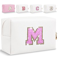 Glitter Initial Letter Makeup Bag Small Personalized Sequins Letters Pu Leather Cosmetic Bag Portable Waterproof Makeup Zipper