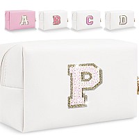 Glitter Initial Letter Makeup Bag Small Personalized Sequins Letters Pu Leather Cosmetic Bag Portable Waterproof Makeup Zipper