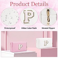 Glitter Initial Letter Makeup Bag Small Personalized Sequins Letters Pu Leather Cosmetic Bag Portable Waterproof Makeup Zipper