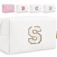 Glitter Initial Letter Makeup Bag Small Personalized Sequins Letters Pu Leather Cosmetic Bag Portable Waterproof Makeup Zipper