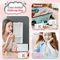 Initial Letter Patch Makeup Bag Small Preppy Az Glitter Letter Cosmetic Bag Pu Leather Waterproof Travel Toiletry Bagcute Ma