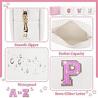 Personalized Initial Letter Makeup Bag Small Preppy Glitter Letter Cosmetic Pouch Pu Waterproof Zipper Travel Toiletry Bag Uni