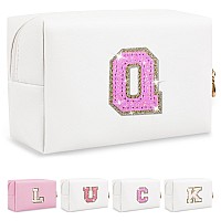 Personalized Initial Letter Makeup Bag Small Preppy Glitter Letter Cosmetic Pouch Pu Waterproof Zipper Travel Toiletry Bag Uni