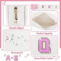 Personalized Initial Letter Makeup Bag Small Preppy Glitter Letter Cosmetic Pouch Pu Waterproof Zipper Travel Toiletry Bag Uni