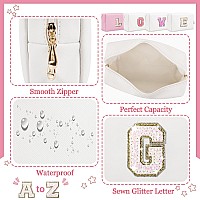 Initial Letter Patch Makeup Bag Preppy Glitter Letter Pouch Cosmetic Bag Small Pu Travel Toiletry Bag Zipper Personalized Monog