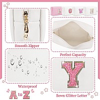 Initial Letter Patch Makeup Bag Preppy Glitter Letter Pouch Cosmetic Bag Small Pu Travel Toiletry Bag Zipper Personalized Monog